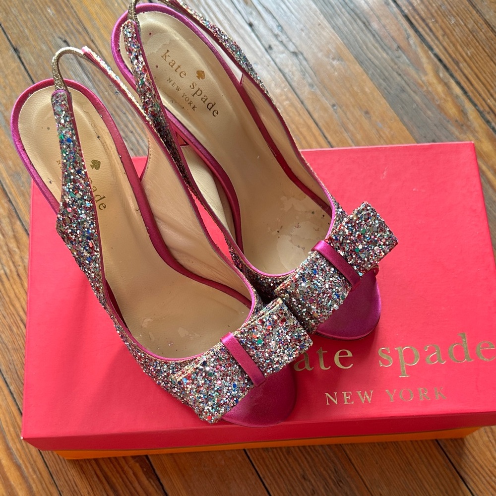 Kate Spade Fuchsia Glitter Bow Heels